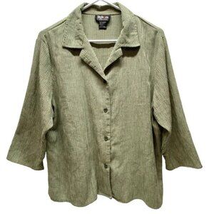 Style & Co Blouse Women's 14 Green Grid 3/4 Sleeve Casual Resort Button Down GUC